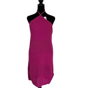 Old Navy Womens Pink Halter Neck Crochet‎ Dress Size Medium Boho Summer Beach